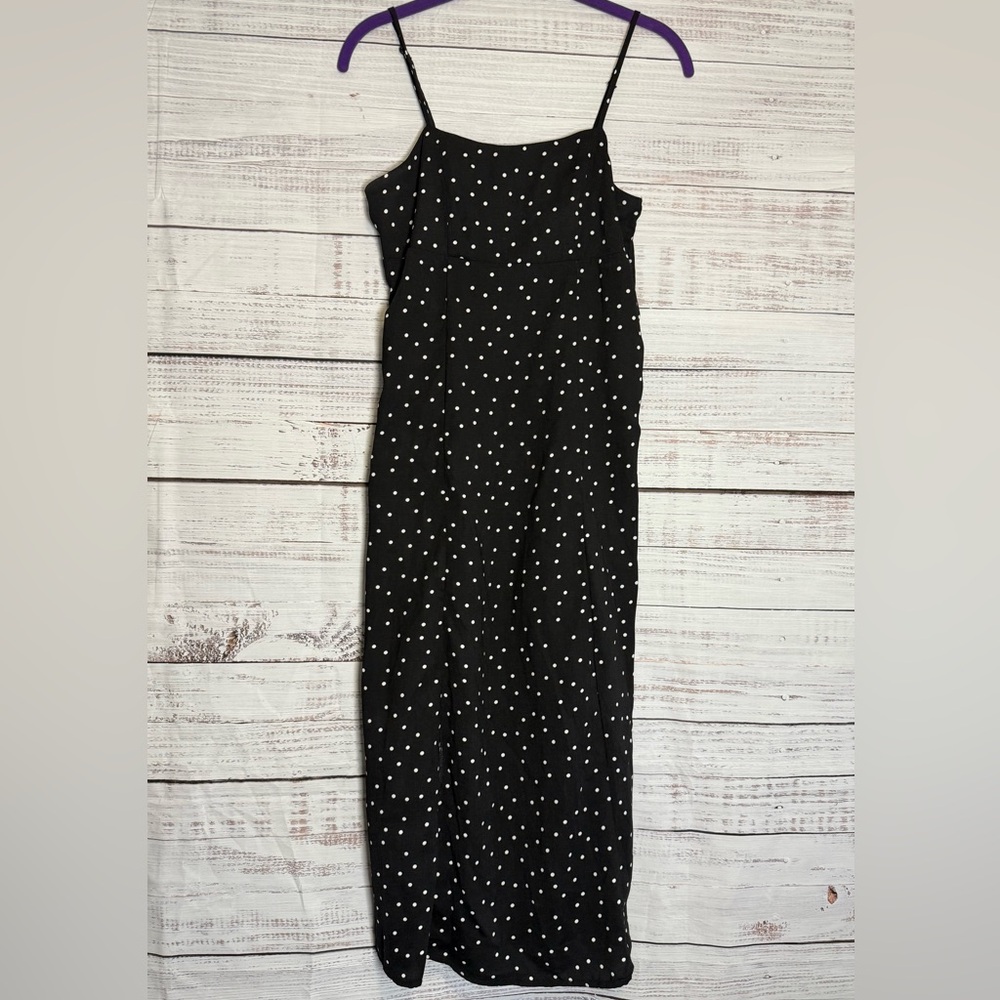 Pink Rose Black and White Polka Dot Midi Dress (0246)